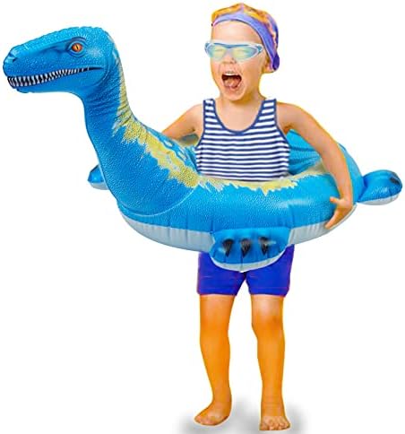 Lifelike Raptor Inflatable Dinosaur Pool Floats Kids, Swimming Pool Ring ，Velociraptor Kids Pool Toys for Kids 3-12 boy Girl