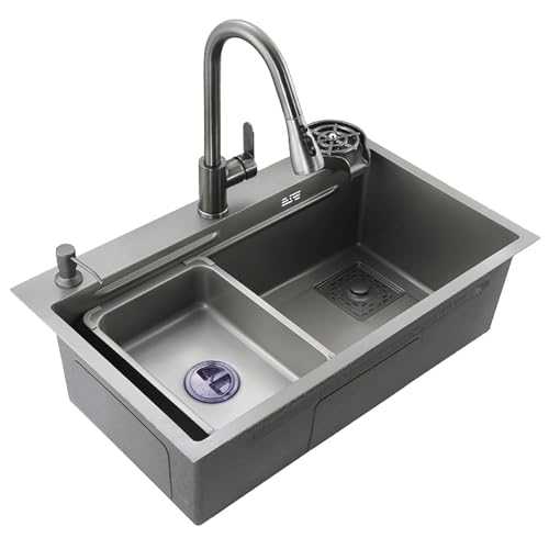 Gunmetal Black Modern Kitchen Sinks Stainless Steel Drop in Sinks Large Single Bowl for Kitchen, Bathroom,Hotel Farmhouse(68 * 46cm/27 * 18in)