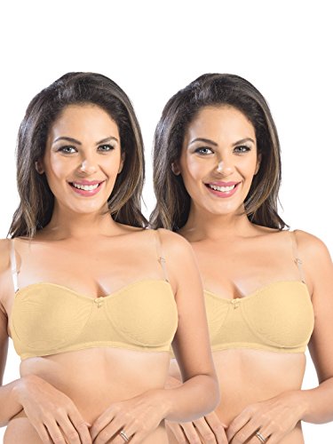 Image of SONARI Ell 18 Womens T-Shirt Bra | Double Layered, Adjustable and Removable Bra Straps, Hook and Eye Closure, Non-Wired, Soft Cotton Spandex Material (Free Transparent Straps)