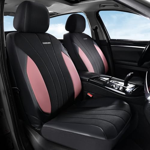 Image of Coverado Automotive Seat Covers Front Seats, Luxury Car Seat Covers, Leather Seat Covers 2-Pack, Mesh Design, Pink Driver Seat Protectors, Universal Fit for SUVs, Trucks, Sedans