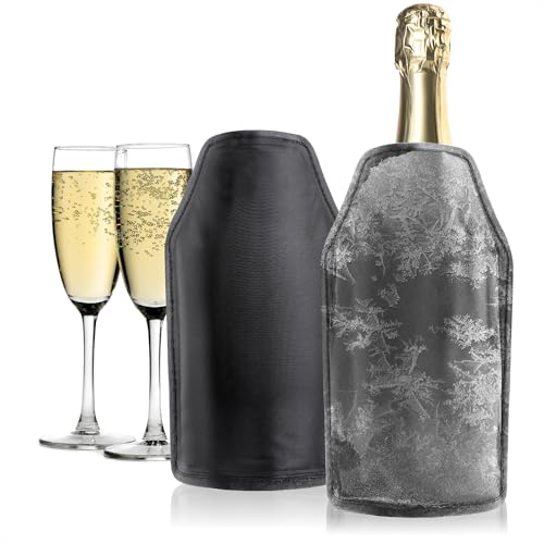 com-four 2x Flaschenkühler für unterwegs - Sektkühler Manschette mit Gummiband - Kühlmanschette für Sekt Wein Bier und Softdrinks (2 Stück - schwarz)