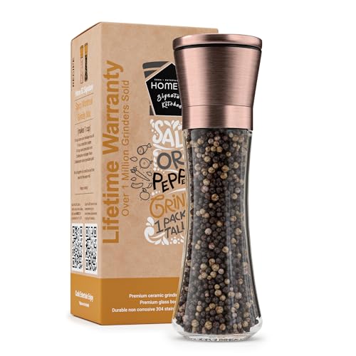 Image of HOME EC Original Stainless Steel Salt or Pepper Grinder 1pk - Adjustable Ceramic Sea Salt Grinder or Pepper Mill - Tall Glass Spice Shaker - Spice Mill w /Ebook (Copper)