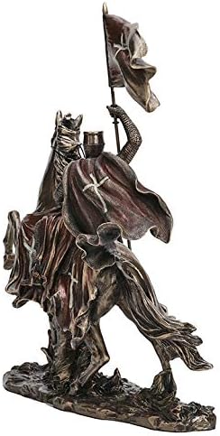 Miniatura 4 de Veronese Design 14 34 pulgadas Medieval Times Crusades Templar Caballero en Caballo Sosteniendo Bandera Color Bronce Antiguo
