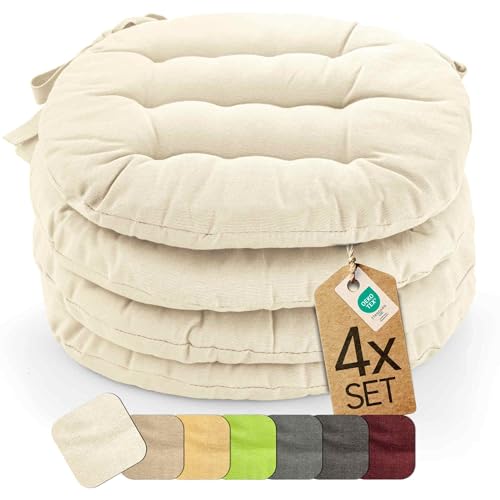 etérea 4er Set Sitzkissen Outdoor 38x38 Rund mit Bändern -...