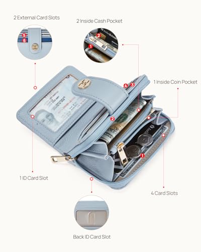 Image of Telena Small Wallet Women RFID Blocking Bifold Card Holder Leather Wallets with Zipper Coin Pocket Blue
