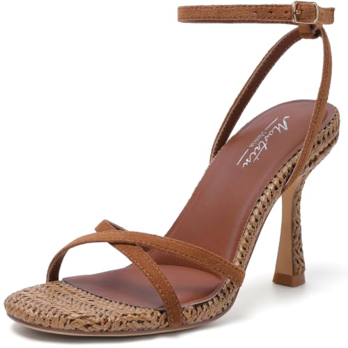 Image of Mostrin Strappy Heels for Women Ankle Strap Heels Women's Heeled Sandals for Party Prom Wedding