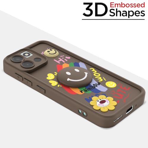 Image of Pikkme Back Cover for OnePlus Nord 6 5G | Soft Silicone| Cute Rainbow Smile & 3D Cartoon Flower Design | Shockproof Raised Camera Protection Bumper Case (Brown)