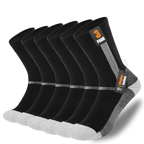 YMYDYFC Wandersocken Herren Gepolsterte Trekking Socken mit Frotteesohle Blasenpräventiv Baumwolle Atmungsaktive Laufsocken Outdoor Sportarbeitssocken für Herren 3 Paar