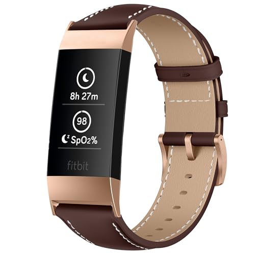 KoGiio Strap Compatible with Fitbit Charge 4 / Fitbit Charge 3, PU Leather Adjustable Watch Band