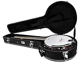 Gearlux 4-String and 5-String Banjo Hard Case with Exterior Lock and Key, Interior Accessory Compartment, and Plush Interior Padding - Black