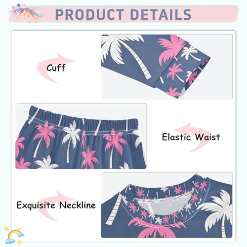 senya Dark Blue with Palm Trees E Pajamas Set Long Sleeve Soft Cotton Sleepwear 2 Piece4