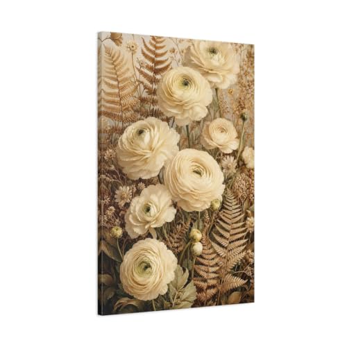 Toile renoncules crème 60x90 cm pour décoration de salon verticale