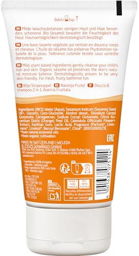WELEDA Bio Kids 2in1 Shower & Shampoo Fruchtige Orange, Naturkosmetik Duschgel und Bodylotion zur schonenden Reinigung von Haut und Haar, geeignet für Kinder ab drei Jahren (1 x 150 ml)