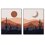 Desert Print, Mid Century Modern Prints, Abstract Landscape Wall Art, Mountain Decor, Cactus Art Print, Desert Art, Set of 2 Prints - 11x14 inch - No Frame