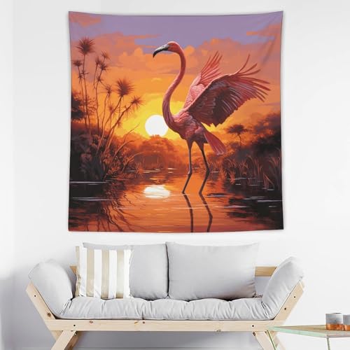 Tapisserie murale flamant rose grand format deco esthetique chambre et salon