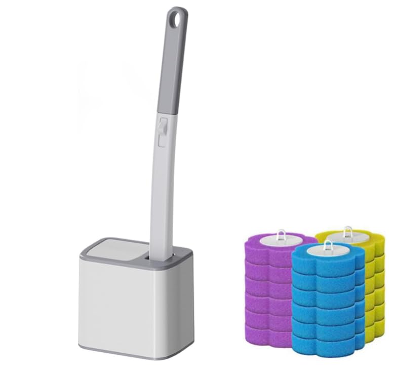 Disposable Toilet Brush, With 18pcs Ocean/Lemon/Lavender Disposable Toilet Refills Heads, Wall-Mounted Toilet Bowl Wand Holder Cleaning Set for Long-Lasting Cleaning, No Mess (Grey)