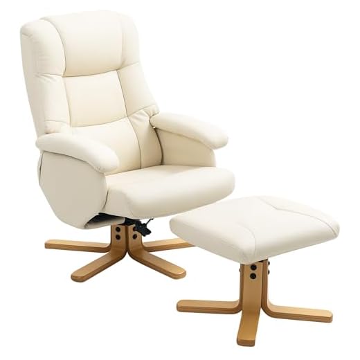 HOMCOM Fauteuil Relax avec Repose-Pied Fauteuil de Relaxation Chaise Relaxant pivotant 360° et Dossier inclinable Chaise TV Charge jusqu'à 120 Kg pour Salon, Chambre, Bureau, crème