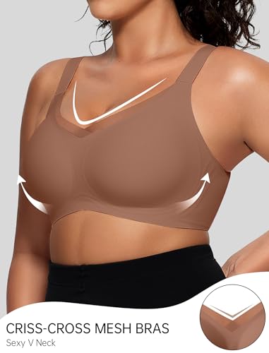Image of OEAK Womens Wireless Jelly Bras V Mesh Comfortable Bralette Supportive Tshirt Bra No Underwire Seamless Push Up Everyday Bras