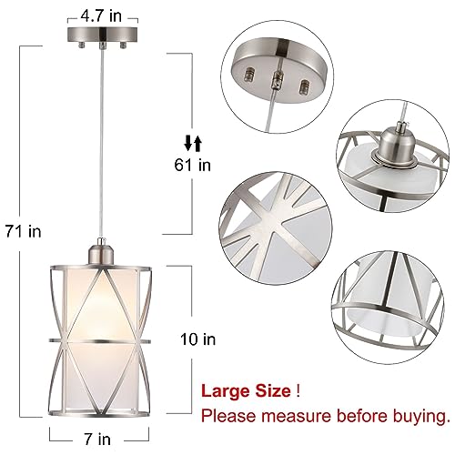 Zlierop Modern Pendant Lights With Frosted Glass, Brushed Nickel Pendant Light Fixtures, Cylindrical Pendant Lights Kitchen Island thumb #4
