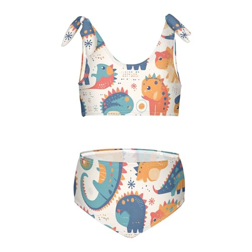 KLL Colorful Pattern with Cute Chameleons Girl Two Piece Bikini Sets Scoop Neck Bathing Suit Swimming Suits Adjustable