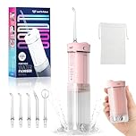 JTF Portable Mini Water Flosser, Small Oral Irrigator with 4 Modes, 5 Jet Tips, IPX7 Waterproof, Telescopic Water Tank, Perfect for Braces, Bridges, and Home & Travel Dental Care(pink)