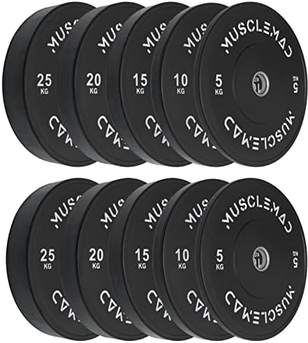 Rubber Bumper Plates Set - Olympic Weightlifting Weight Plates Barbell Weights for Training and Workout at Home Gym by MUSCLE MAD, 5kg - 150kg Set