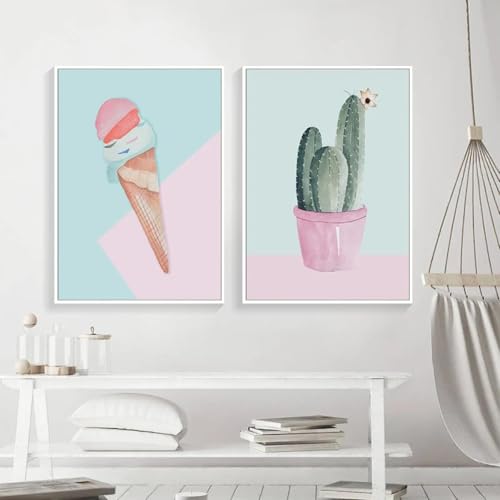 Impression couloir murale nordique avec affiche de plante et cactus sur toile 80x120cm