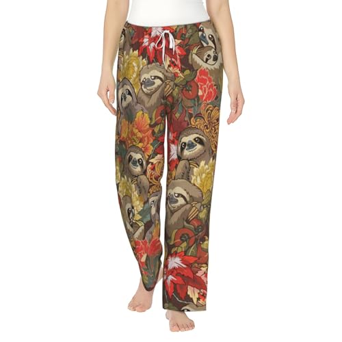 Pantalon de pyjama flanelle imprimé paresseux avec cordon de serrage femme