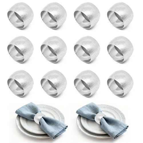 Spetsbst 12 Stück Serviettenringe Silber, Serviettenringe für Weihnachten Thanksgiving Hochzeit Familienfeiern, Tischdekoration (Silber, M)