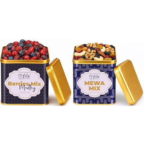 Image of LILA DRY FRUITS Mewa Mix Dry Fruits & Berries Mix Combo Pack 250 g x 2 | Almonds Cashews Walnuts Raisins Cranberry Blueberry Strawberry Cherry Healthy Snack Trail Mix Gift Pack Perfect for Gifting