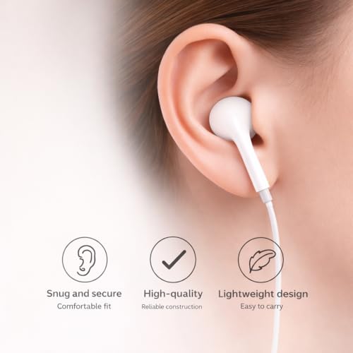 Image of Original for iPhone Light-ning Durable Lightning Earphones with Tangle-Resistant Cable and HD Audio for 11, 13,14, 12, Rich Bass and Clear Calling (White)