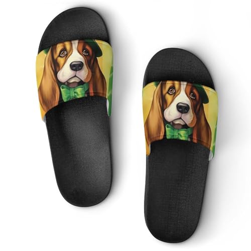 Basset Hound St Patrick's Day Non Slip Slides Sandals for Women Men Quick Drying Shower Shoes for Bathroom Pool Beach