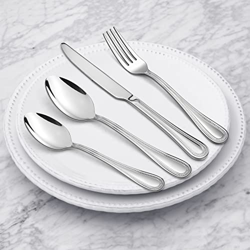 24 Piece Cutlery Set, Homikit Stainless Steel Flatware Silverware Sets Service for 6 People, Pearled Edge Knife Fork Spoon Set for Home/Kitchen/Party, Mirror Finished & Dishwasher Safe - Image 4