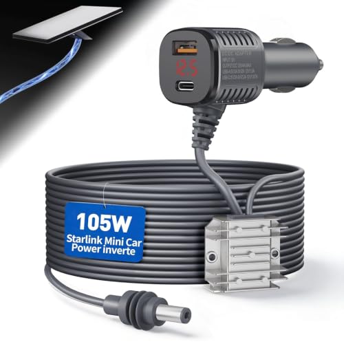 Image of 105W Boost Starlink Mini Car Adapter-Stops Reboots & Power Supply Damaged Starlink Mini Cable+Cigarette Lighter Adapter 12V-24V with Digital Display DC Power Cable for Car, Rvs, and Boats (16.4FT)