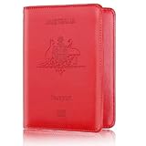 LIEWEI Boutique Shop UK Australische Passhülle, antimagnetische, aus PU-Leder, Bankkartenhülle, Flugzeugpasshülle Reisepasshülle(Rosso)