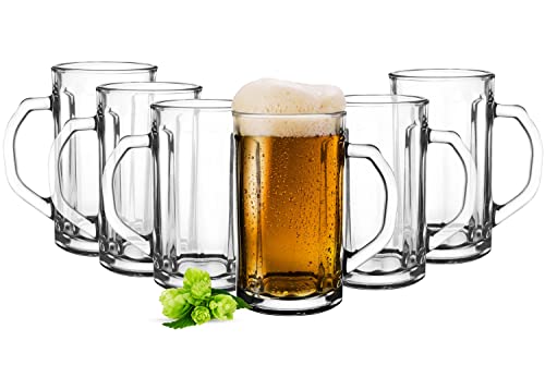PLATINUX Bicchieri Da Birra Alti 400ml, Set Da 6, Vetro Trasparente, Lavabili In Lavastoviglie, 0,4L