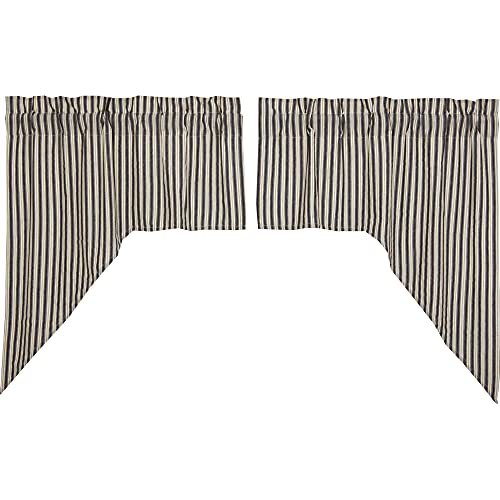 VHC-Brands-Ashmont-Grey-Ticking-Stripe-Farmhouse-Swag-Curtain-Set-36x36x16 VHC Brands Ashmont Grey Ticking Stripe Farmhouse Swag Curtain Set 36x36x16