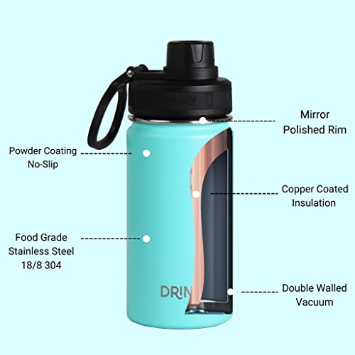 Image of Drinco Stainless Steel Water Bottle Spout Lid Vacuum Insulated Double Wall Water Bottle Wide Mouth Leak Proof Keep Cold Sport Camping Hiking (14oz Teal)
