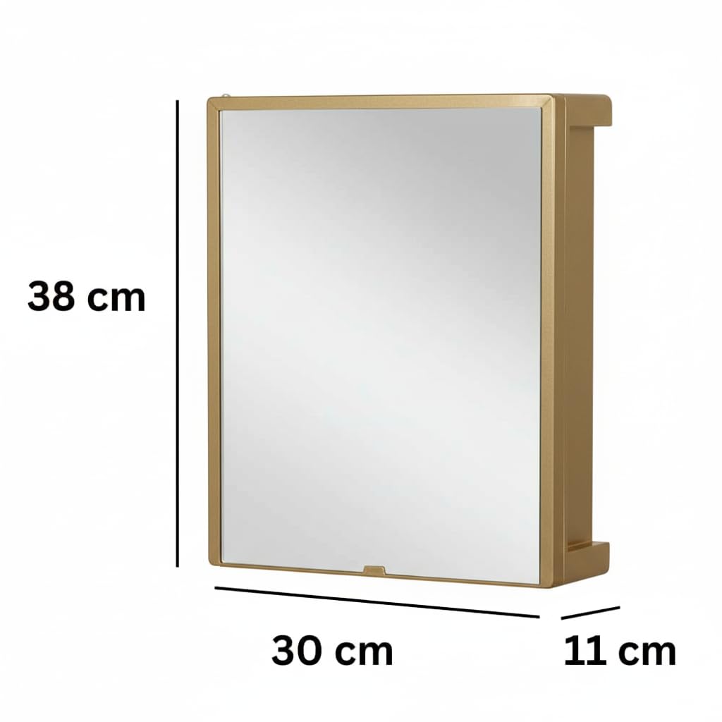 CIPLA PLAST New Rich Look Bathroom Cabinet with Mirror | Storage Organiser | Strong Plastic Bathroom Shelves Wall Mounted | Bathroom Accessories| Mirror Cabinet (Champagne Gold) 2