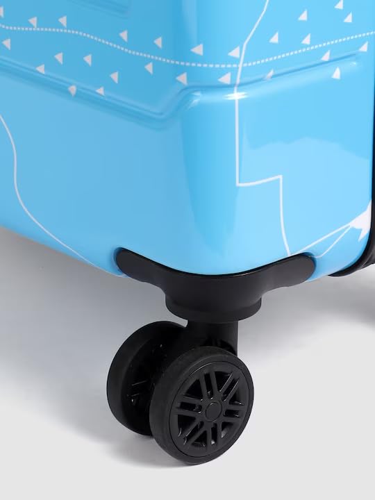 Image of TEAKWOOD LEATHERS Twin Printed 360 Degree Rotation Hard Cabin Trolley Bag (Blue, Medium)