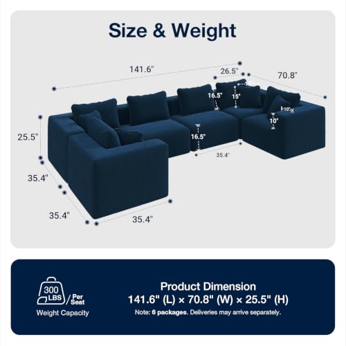 Image of Avenco 141-inch 6-seat Modular Sectional Sofa Couch, Corduroy Fabric