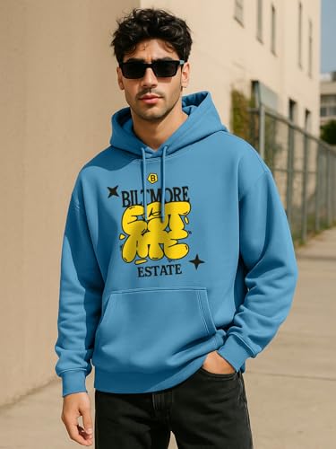 Image of Veirdo Polycotton Spun Oversized Fit Hooded Sweatshirt Full Sleeves Front Chest Graphic Printed Drop Shoulder Jumper Hoodie for Men (Sizes: S to 3XL)