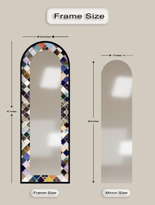 Mosaico Mirage - Specchio da pavimento ad arco a lunghezza intera, 50 x 160 cm (larghezza x altezza), con cornice nera e cornice nera