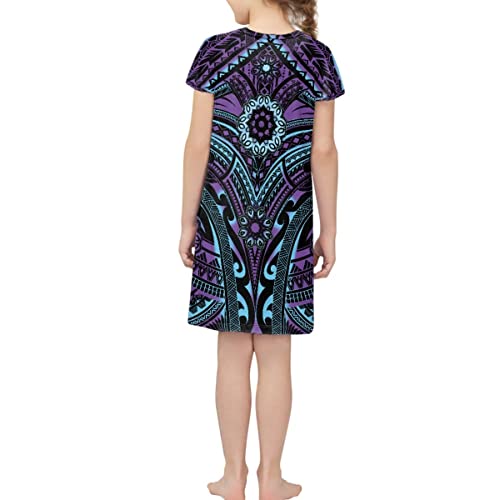 Girl's Polynesian Dress Floral Short Sleeves Playwear Dress Summer Casual Hawaiian Dresses2