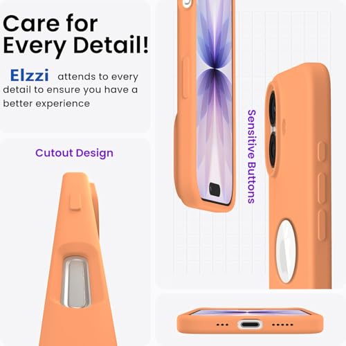 Image of Elzzi Microfiber Logo Cut Cover Compatible for iPhone 17 Case Liquid Silicone Cases Full Body 4 Layer Protective Covers Shockproof Back Cover with High Raised Camera Lips (Cosmic Orange)