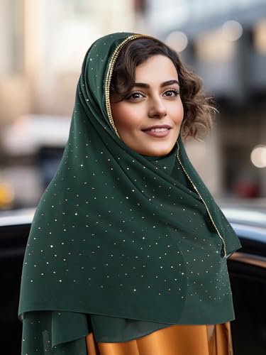 Geyoga Hijab Scarf for Women Soft Chiffon Rhinestone Long Scarf Shawl Fashion Muslim Hijab Head Wrap Scarves4