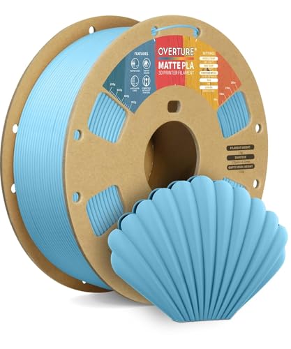 Image of OVERTURE Matte PLA 1.75mm, Low Warp & Smooth Finish 3D Printer Filament | Frosted Matt Finish Hides Layer Lines, 1kg Spool (2.2lbs) Cardboard Spool, Fit Most FDM Printer (Matte Light Blue)