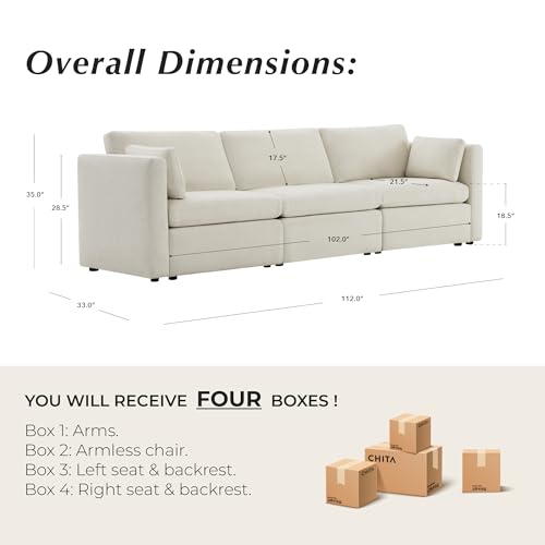 Image of CHITA 112 inch Modular Sectional Sofa, 3 Seat Modular Couch, Linen