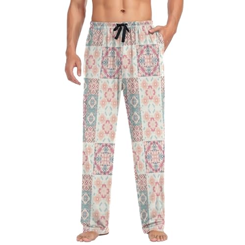 Pastel Geo-floral Men's Pajama Pants Soft Lounge Lightweight with Drawstring and Pockets3