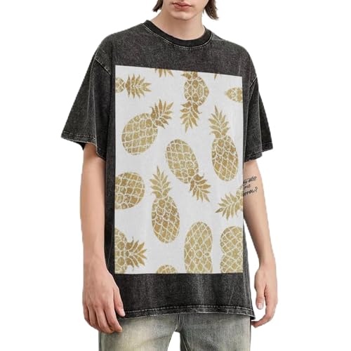 T-shirt en coton vintage homme avec motif ananas doré premium coupe ample